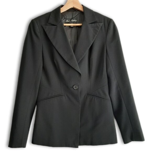SANDRA ANGELOZZI Single Button Closure Classic Blazer Jacket Black Sz 4 - Picture 1 of 12